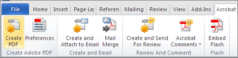 Screenshot of the Create PDF button on the Acrobat ribbon.