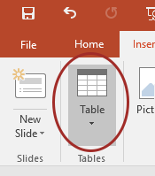screenshot of selecting Table on the Insert ribbon