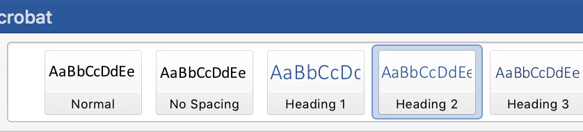 screenshot of heading options in Styles ribbon