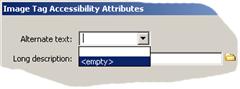 Dreamweaver Image Tag Accessibility Attributes of Setting Alternate Text  value to Null by selecting 'empty'  and leaving  long description field blank.